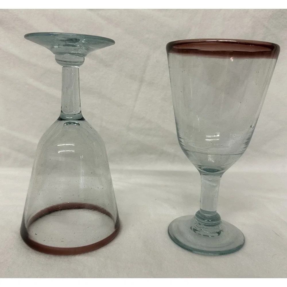 Italian Hand Blown Blue Amethyst Rim Glasses 6 1/4